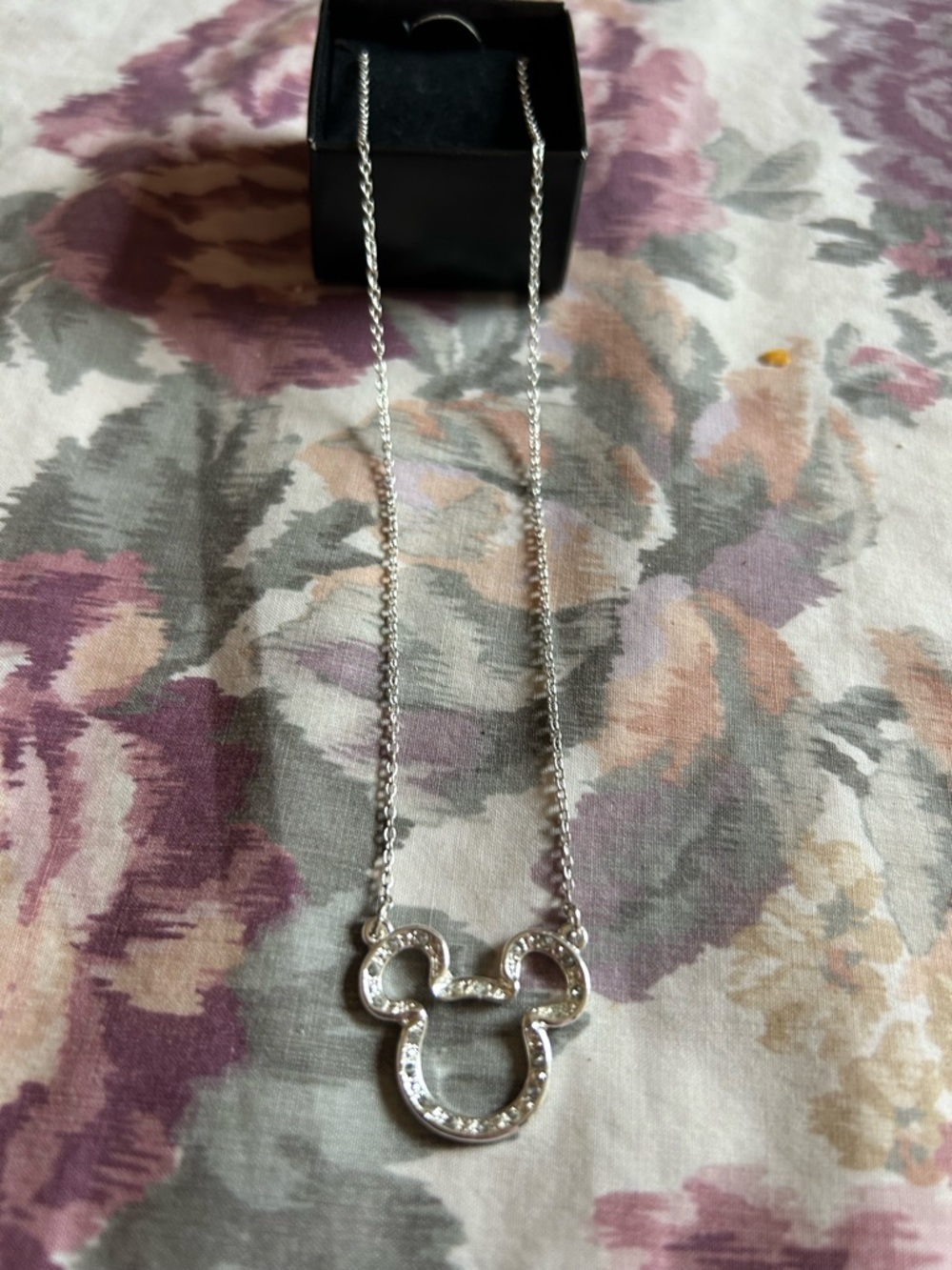 Vintage NIB Avon Silver-tone and Crystal Mickey Mouse Necklace 10"